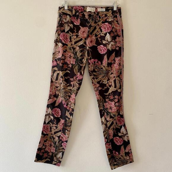 CHINO ANTHROPOLOGIE black pink floral pants - Picture 2 of 6